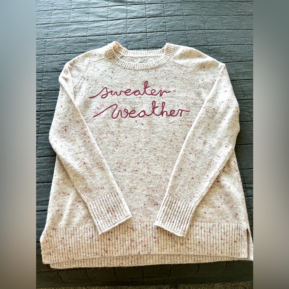 Loft yellow and pink speckled cream sweater